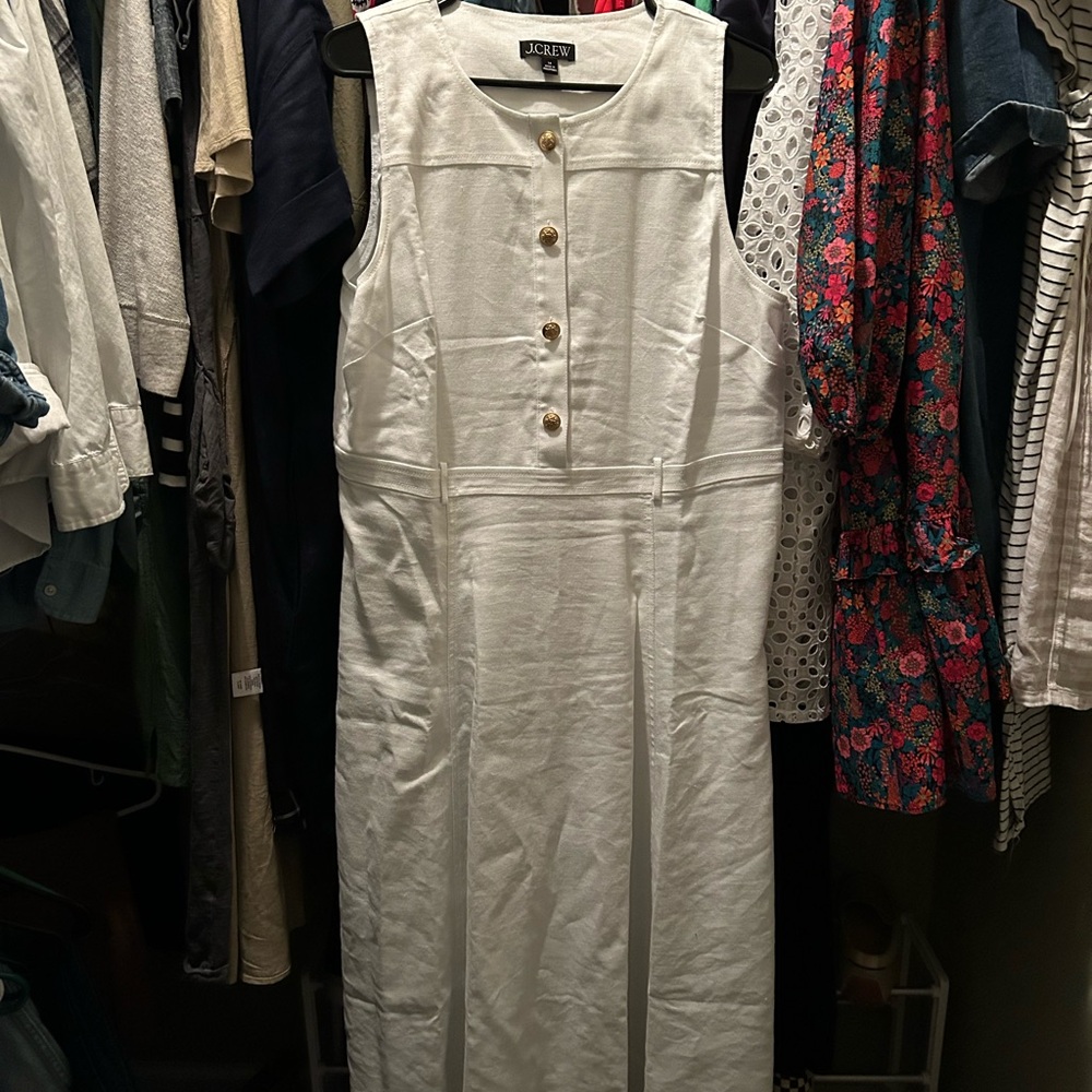 J. Crew White Sleeveless linen blend Midi Dress sz 14 like new style by796